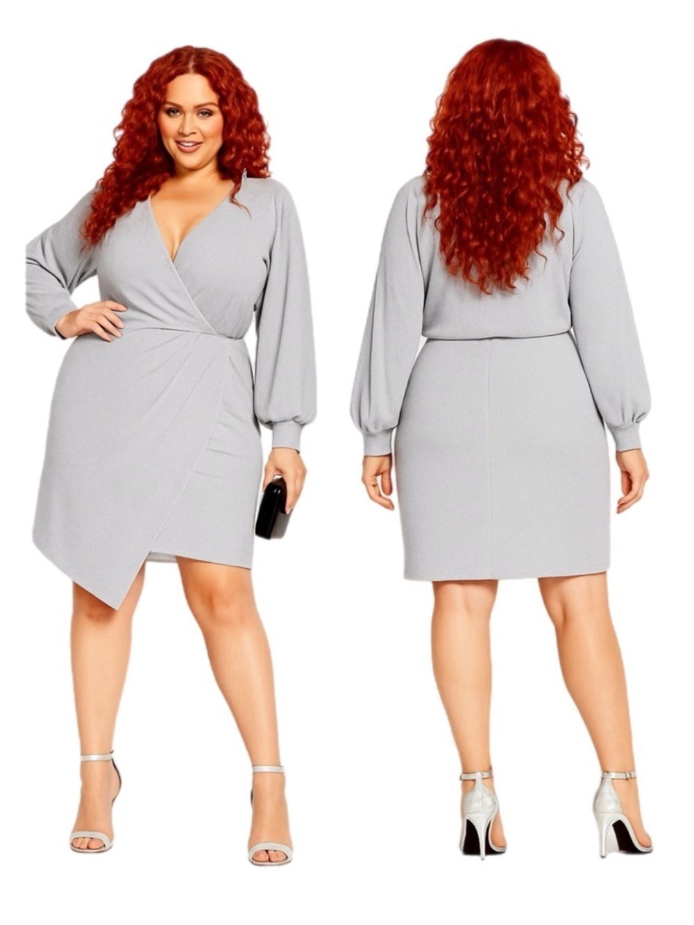 City Chic Light Gray Sparkle Wrap-Front Dress NWT size L/20